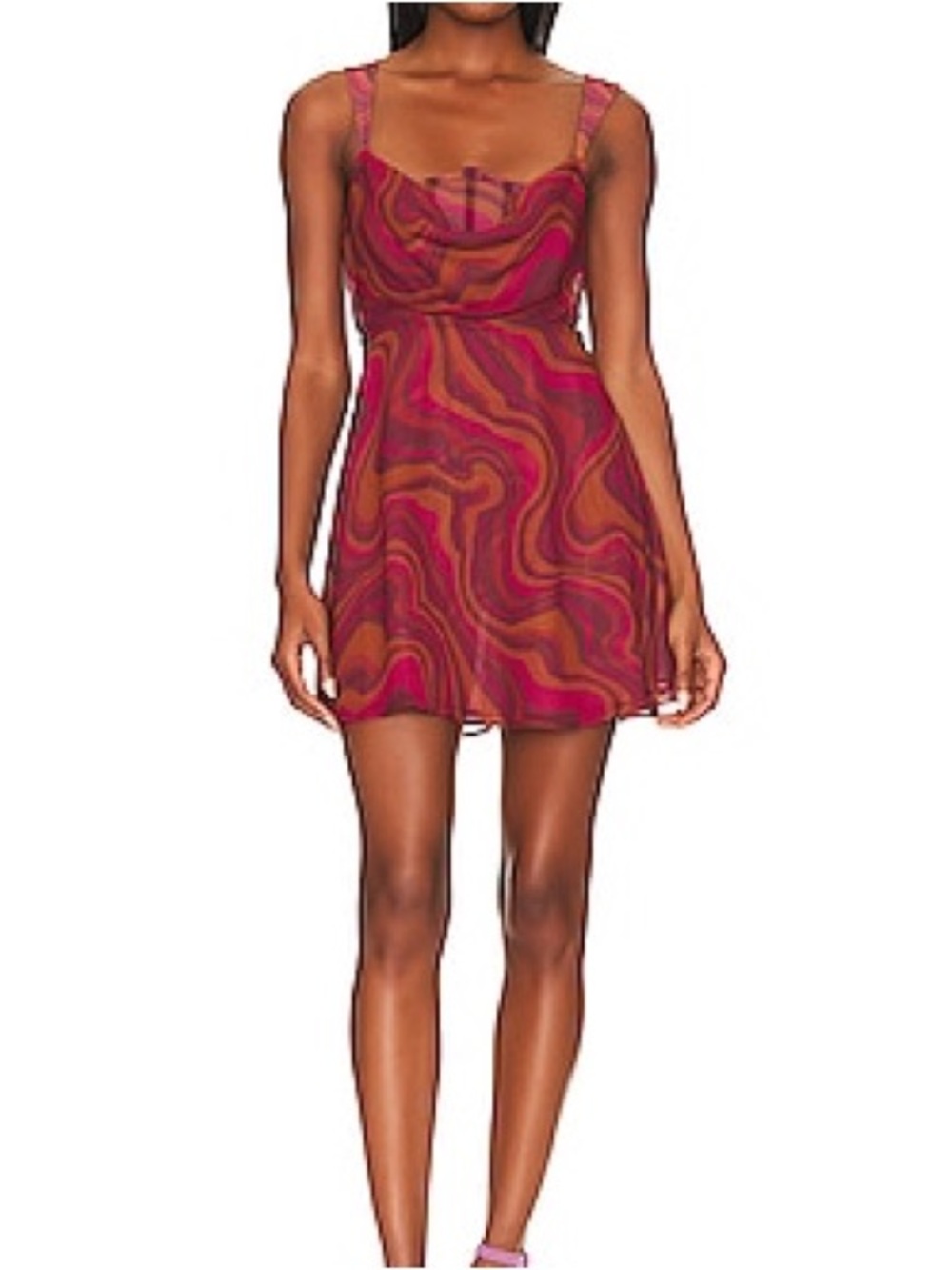 For Love & Lemons Eleanor Swirl Print Cowl Neck Mini Dress Sz S NWT